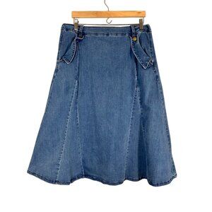 Retro Denim Jean Skirt Blue XL Med Wash Western Cowgirl Boho Hippie Indie Folk